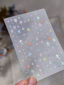 1片5D星星美甲贴纸，白色、粉色、蓝色、激光银、金色星星美甲贴纸，不对称星星美甲贴纸，自粘美甲用品及装饰品，女士适用 - 彩色 - 查看 7