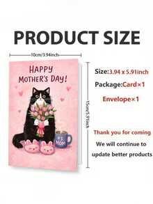 Một tấm thiệp Ngày của Mẹ ấm áp, với hình ảnh chú mèo đen trắng đang cầm bông hoa tulip màu hồng và ly cà phê, cùng thông điệp "Gửi người mẹ tuyệt vời nhất", món quà hoàn hảo dành tặng mẹ yêu quý. Hình minh họa Ngày của Mẹ được vẽ tay theo phong cách nhẹ nhàng. - nhiều màu - Xem 6