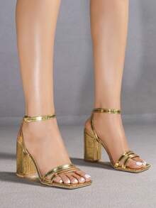 Giày sandal nữ màu vàng kim mũi vuông, gót nhọn gợi cảm, giày cao gót tối giản thoải mái cho các bữa tiệc, giúp kéo dài đôi chân. - Vàng - Xem 4