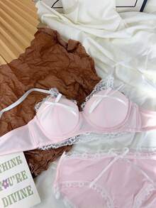 Belle Étoile 1PCS Pure And Cute Underwear Set, Women's Small Bust Gathering And Lifting Wireless Comfortable Lace Bra, Suitable For Daily Wear, Perfect For Giving To Besties, Friends, Or Lovers, The Most Sincere Gift - 粉色 - 查看 3