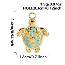 Mặt dây chuyền hình rùa biển nhỏ giọt dầu màu xanh dương, mạ điện, làm từ thép không gỉ 304, kèm phụ kiện trang sức DIY (1 cái/2 cái/3 cái), phụ kiện trang sức DIY hình rùa. - Hình ảnh - Xem 16