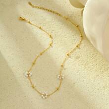 Bộ 1 dây chuyền tua rua hoa ngọc trai bằng thép không gỉ, kiểu dáng độc đáo, cao cấp, thanh lịch, đa năng, phù hợp cho phụ nữ đeo hàng ngày và trong nhiều dịp khác nhau. - Vàng - Xem 4