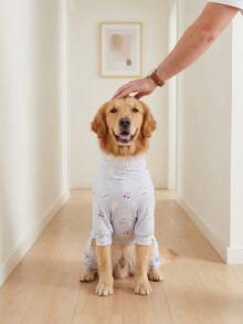 Dog Summer Shedding Hair Control Pajamas - Breathable High Stretch Full Coverage Pet Rompers, Summer Anti Licking & Bug Protective Jumpsuit For Medium Large Dogs, All Over Printing Dog Clothes-Blue With White Stripe Bunny Pattern - Multicolor - View 4