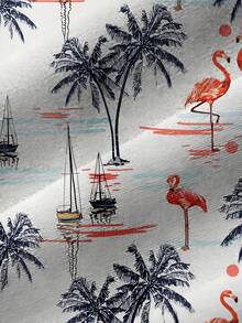 Áo sơ mi nam kiểu Hawaii, áo tay ngắn in hình hoa hồng hạc, cây cọ và thuyền buồm, thoáng khí, thích hợp cho kỳ nghỉ hè ở bãi biển. - Nhiều màu - Xem 5
