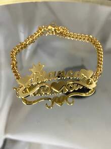 1pc Customized Personalized Heart Crown Name Anklet, Custom Anklet, High Quality Cuban Chain, Stainless Steel Jewelry, Customized Name Anklet, Customized Jewelry, Customized Items, Customized Christmas Gift, Halloween Jewelry, Anniversary Gift, Birthday Gift, Personalized Gift Suitable For Family And Friends - Multicolor - View 2