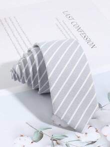 1条男士时尚休闲条纹领带，适合日常穿着、通勤、派对搭配 - 彩色 - 查看 3