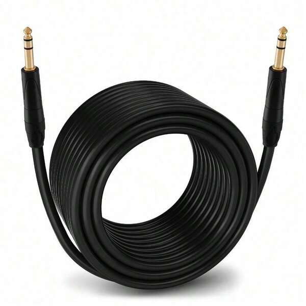 This 100-Foot Cable With 1/4'' TRS Male Connectors Is Designed For Microphones. Durable, Flexible, Perfect For Long-Distance Audio Connections.
