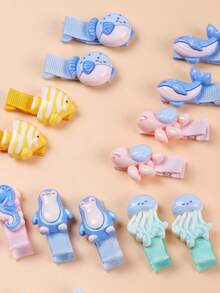 16件套发夹，可爱海洋风发夹，日常佩戴及派对发饰 - 彩色 - 查看 5