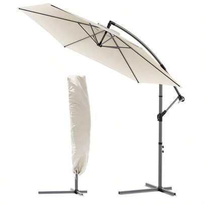 Cantilever Garden Parasol, Banana Patio Umbrella With Crank Handle And Tilt For Outdoor Sun Shade