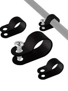 30pcs Black Nylon R-Type Cable Clips - Plastic P-Type Clips For Cable Management, Ideal For Wires And Bundling, Cable Tidy, Cable Organization, Fashionable Design, Sturdy - Black - View 2