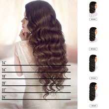 Synthetic Fiber V-Shaped Big Wave Hair Extensions For Caucasian Women, Invisible 4-Clips Hair Extensions, 16/20/24/28 Inches, Black/Brown FMXB - màu đen - Xem 3