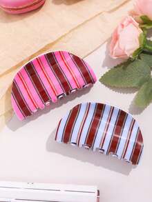1个休闲复古蓝咖啡条纹发夹，小众高端发夹，适合日常、休闲、上学等场合佩戴 - 彩色 - 查看 5
