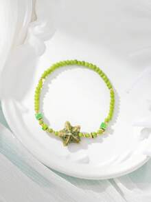1pc Women's Fashion Minimalist Starfish Beaded Elastic Bracelet, Suitable For Beach Vacation Wear - Multicolor - View 14