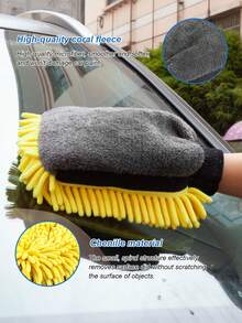 Double-Sided Car Washing Gloves, Waterproof Lining, Made Of Microfiber And Faux Wool, Won't Scratch, Helps Produce Foam, Ideal For Car Detailing, Washing And Drying, A Useful Car Cleaning Tool - A - View 3