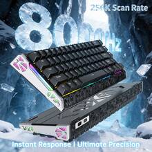 ATTACK SHARK R68HE 60% 有线快速触发 8K RGB 机械游戏键盘，0.005mm 精度，0.08ms 延迟，256K 轮询率，霍尔效应磁性开关，碳纤维 + CNC 铝合金材质，适用于 PC FPS 游戏，包含螺旋线缆，2026 年圣诞节和新年礼物，圣诞特别版 - 哑光黑/冰蓝/黑 - 查看 12