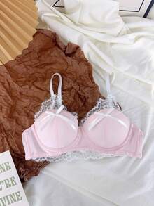 Belle Étoile 1PCS Pure And Cute Underwear Set, Women's Small Bust Gathering And Lifting Wireless Comfortable Lace Bra, Suitable For Daily Wear, Perfect For Giving To Besties, Friends, Or Lovers, The Most Sincere Gift - 粉色 - 查看 4