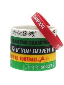 1/5pcs Football Themed Commemorative Sports Rubber Bracelet, Football Fan World Cup Team Group Silicone Wristband, Birthday Small Gift - Multicolor - View 7