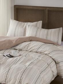 3件套100%涤纶浪漫复古花卉条纹印花被套组，2个枕套+1个被套（不含床单） - 彩色 - 查看 3