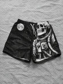 1 chiếc quần short nam phong cách đường phố tối giản, thiết kế họa tiết, thích hợp cho mùa hè. - màu đen - Xem 1