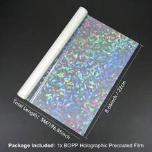 1 Rollo de 22*500cm Película laminada láser BOPP, transparente, resistente al agua y a los arañazos, adecuada para máquinas de laminado, laminación manual en caliente DIY - transparente - Ver 11