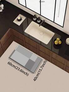 1pc Silica Gel Kitchen Mat With Layered Gray Blocks And Parallel Striped Modern Minimalist Design, Luxurious And Fashionable, Cushioning And Anti-Fatigue Kitchen Carpet With Surface Fabric, Middle Sponge Absorbent Material, And Bottom Rubber Material That Is Easy To Clean - Multicolor - View 6