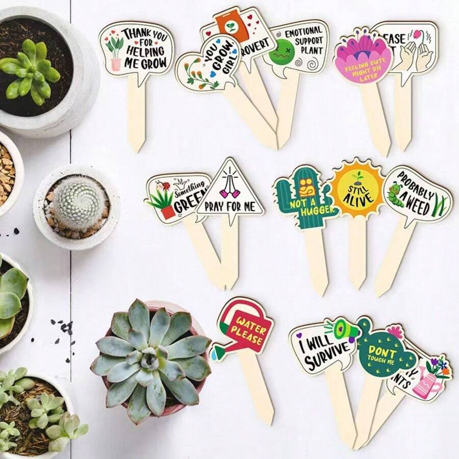 15pcs Funny Wooden Plant Identification Tags | Quirky Humorous Quotes Plant Labels, Cute Gardening Markers, Waterproof Retro Country Style Decor, Creative Matching Succulents, Potted Plants, Yard, Garden Ornaments, Great Gift For Plant Lovers - A - View 1