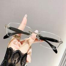 1/2 chiếc gọng kim loại không viền, kiểu dáng thời trang dành cho nam, không cần độ, thích hợp đeo hàng ngày. - Bạc - Xem 2