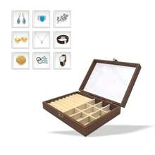 Small Wooden Ring And Earring Organizer Box Case Display Case With HD Glass Lid Velvet Lining Organizer For Women Rings Earrings Bracelets Brooches Compact Size Jewelry Box For Traveling - 紫丁香色 - 查看 5