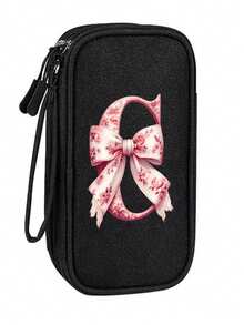 Compact Black Double-Layer Zipper Storage Bag And Digital Product Organizer With 26 Cute Patterned Bow Letters: A Must-Have Travel Cable And Electronics Storage Accessory That Can Store Power Banks, USB Data Cables, Headphones - Multicolor - View 20