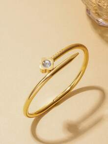 Bộ 3 vòng tay bằng thép không gỉ mạ vàng 18K đính đá Zirconia, bộ vòng tay thời trang dành cho nữ, thích hợp để đeo hàng ngày và làm quà tặng dịp lễ. - Vàng 2 - Xem 3