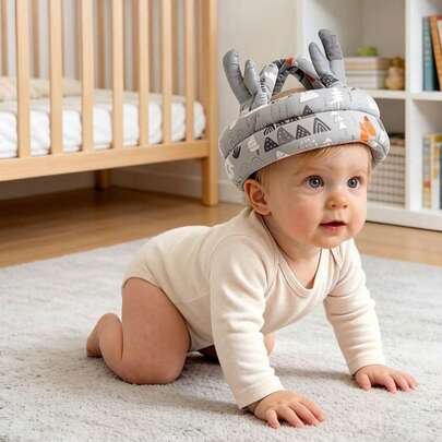 1pc Deer Horn Shaped Baby Anti-Collision Helmet, Toddler Anti-Fall Head Protection Cap, Breathable Washable All Season Essential For Baby Crawling And Walking