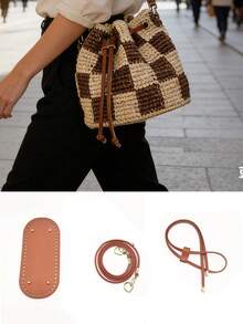 3 piezas Kit de fabricación de billetera DIY, incluye cadena, base de bolso de cubo de cuero PU y correa para el hombro, accesorios de bolso de ganchillo - Multicolor - Ver 9