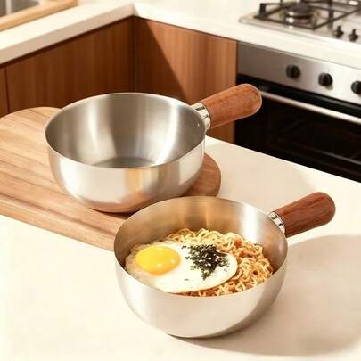 SOKANY Chất liệu thép không gỉ nguyên khối, tay cầm bằng gỗ chịu nhiệt, thiết kế chống trượt, tản nhiệt đều ở đáy, dẫn nhiệt tốt và khả năng chống dính cao, phù hợp với bếp từ và bếp lửa, đáy nồi chống trượt, đa năng cho ký túc xá, văn phòng, nhà bếp nhỏ, nồi nấu mì.