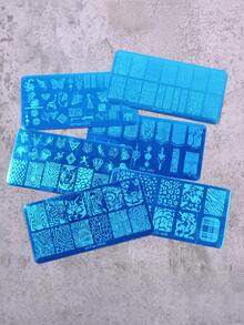 6pcs Nail Art Printing Plates With Leopard Animal Texture Patterns - Silver - View 5