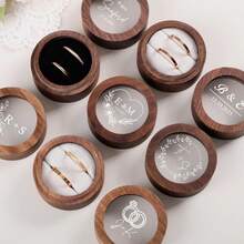 1 Piece Of Personalized Walnut Ring Box, With A Transparent Acrylic Protective Cover, Round Wedding Ring Box, Ring Box With Two Recesses - Multicolor - View 7