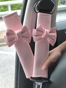 2pcs Car Seat Belt Leather Shoulder Protector Cute Bow Car Decoration Car Protection Cover,Car Women Accessories - One-size - View 11