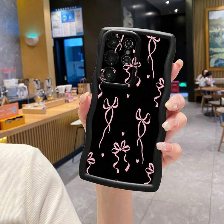 1个丝带爱心蝴蝶结防震波浪手机壳，UV印刷，适用于Galaxy/MOTO/安卓机型，国际版，非国内版 - 黑色 - 查看 6