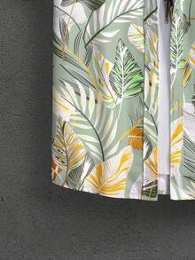 Tropical Leaves Pattern Symbolizes Vitality And Harmony With Nature Creating A Relaxing Summer Vibe Stylish 3D Printed Short Sleeve Button Down Shirt For Men Perfect For Beach Or Casual Wear - 白色 - 查看 3