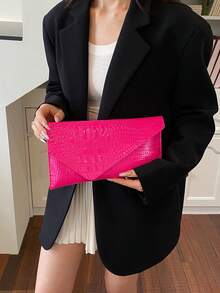Fashion Retro Envelope Bag 2026 New Women's Wallet Casual Phone Bag Simple Large Capacity Handbag Solid Color Alligator Embossed Clutch - Hot Pink - View 8