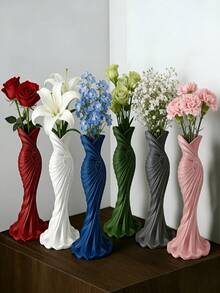 1个塑料花瓶，白色不易碎花瓶，适用于郁金香、玫瑰和其他鲜花，家居装饰，客厅、餐桌礼品，生日、毕业典礼、房间装饰，玻璃花瓶 - 多色 - 查看 3