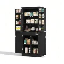 Kitchen Cabinet, Multifunctional Tall Cabinet, Sideboard With Two Shelf Doors, Storage Compartments And Internal Drawer, 182 * 40 * 75, Suitable For Kitchen, Dining Room And Living Room. - Black - View 5