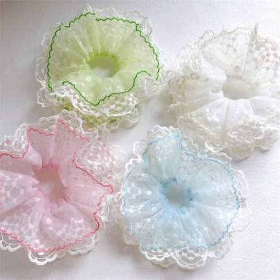 1 pieza Coletero de malla dulce de 4 capas, Sujetador de cola de caballo estilo coreano, Accesorio de pelo elegante