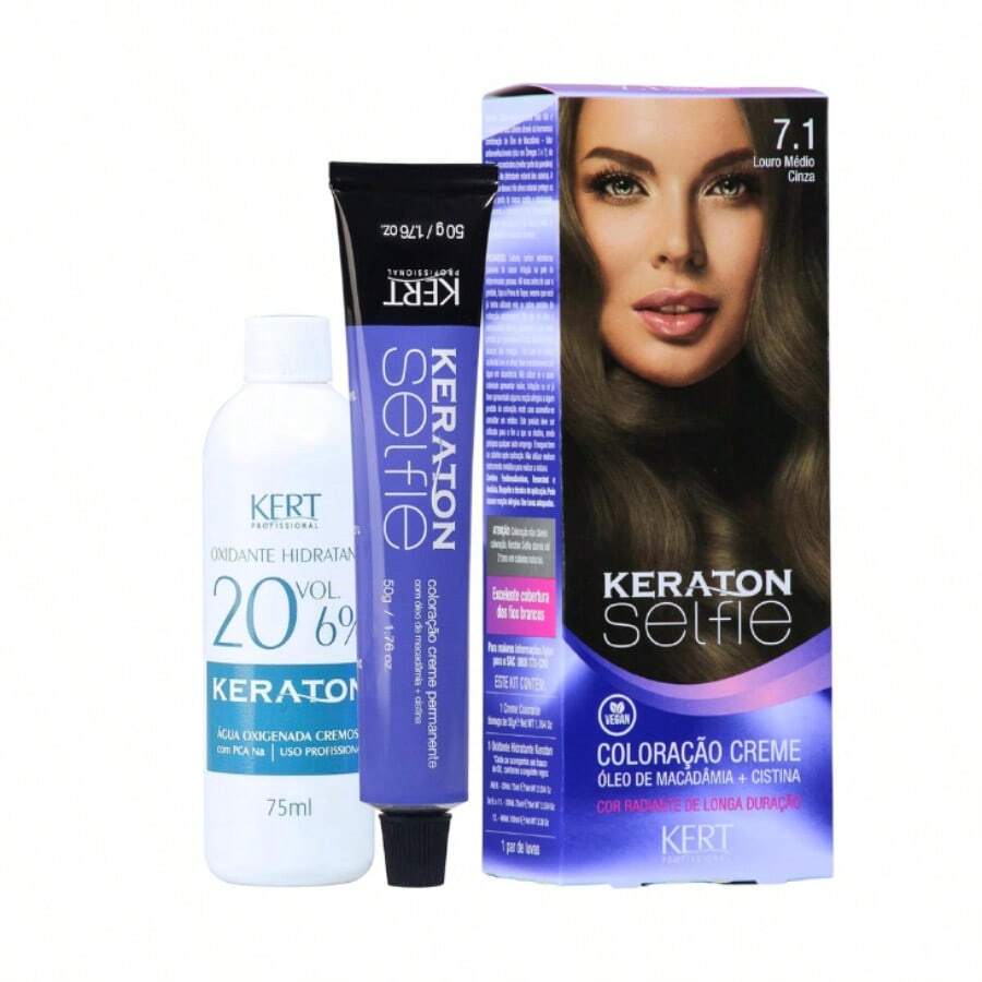 Keraton Selfie Hair Dye - Full Gray Coverage - Choose Your Color - 7.1 Medium Ash Blonde - View 1