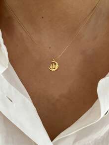 不锈钢防水不褪色金/银圆形蛇形链月亮吊坠项链，适合女士日常佩戴 - 樹月亮 - 查看 1