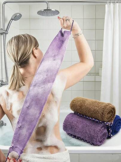 1pc African Loofah Sponge, African Exfoliating Bath Back Scrubber Towel With Drawstring, Mesh Body Scrub Sponge With Rope Handle, Unisex Long Exfoliating Bath Sponge, Multi-Functional Exfoliating Face Towel, Elastic Back Scrub Towel, Suitable For Bathing, Skin Cleansing And Massage