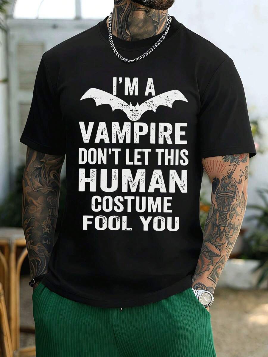 Maglietta unisex divertente con grafica di vampiri, primavera, tessuto di qualità, girocollo, vestibilità comoda, casual - nero - Visualizzare 1