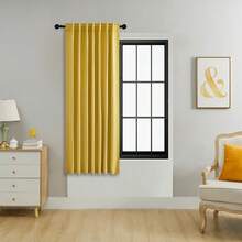 单片装或双片装可选/带系带窗帘/杆袋式窗帘/可使用夹子/纯色遮光隔热窗帘/遮光窗帘/适用于客厅、办公室、卧室，短款可用作厨房窗帘 - 薑黃 - 查看 37