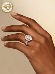 1pc Women's Engagement Ring, Fully Paved Twisted Oval Cut Ring, 3.3g 925 Sterling Silver, 1.5 Carat Moissanite, Bohemian Luxury, Engagement, Proposal, Wedding Anniversary, Valentine's Day Gift, Comes With Moissanite Certificate And Elegant Gift Box - Silver - View 2
