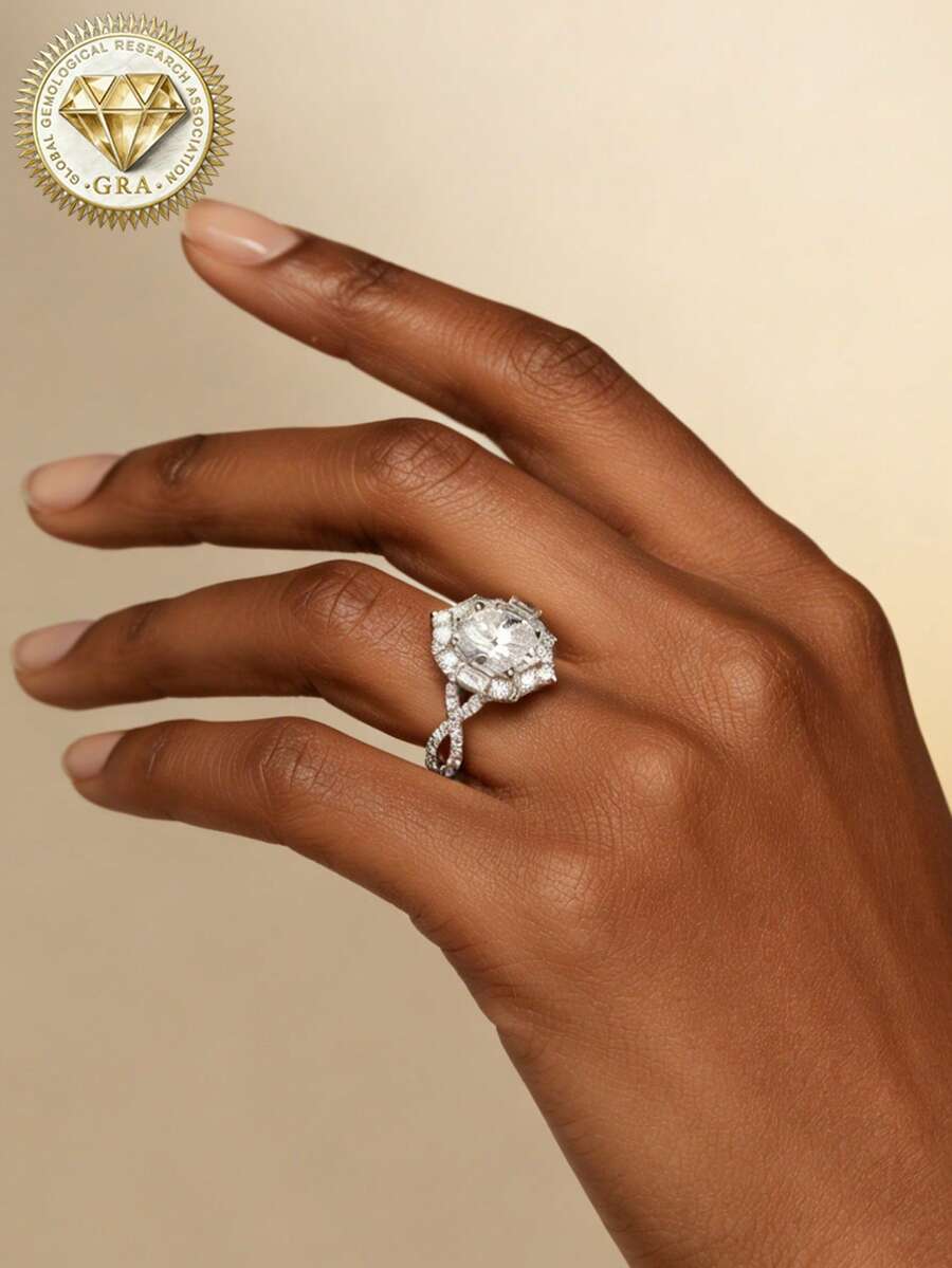 1pc Women's Engagement Ring, Fully Paved Twisted Oval Cut Ring, 3.3g 925 Sterling Silver, 1.5 Carat Moissanite, Bohemian Luxury, Engagement, Proposal, Wedding Anniversary, Valentine's Day Gift, Comes With Moissanite Certificate And Elegant Gift Box