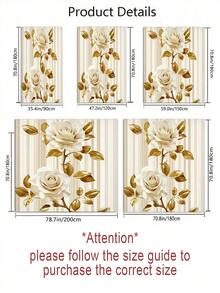 1/4pcs 3D Rose Print Waterproof Shower Curtain With Hooks - Machine Washable Polyester Bathroom Partition - A - View 4